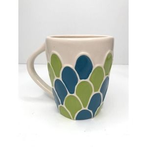 STARBUCKS 2009 embossed siren mermaid scales coffee mug 14oz blue & green